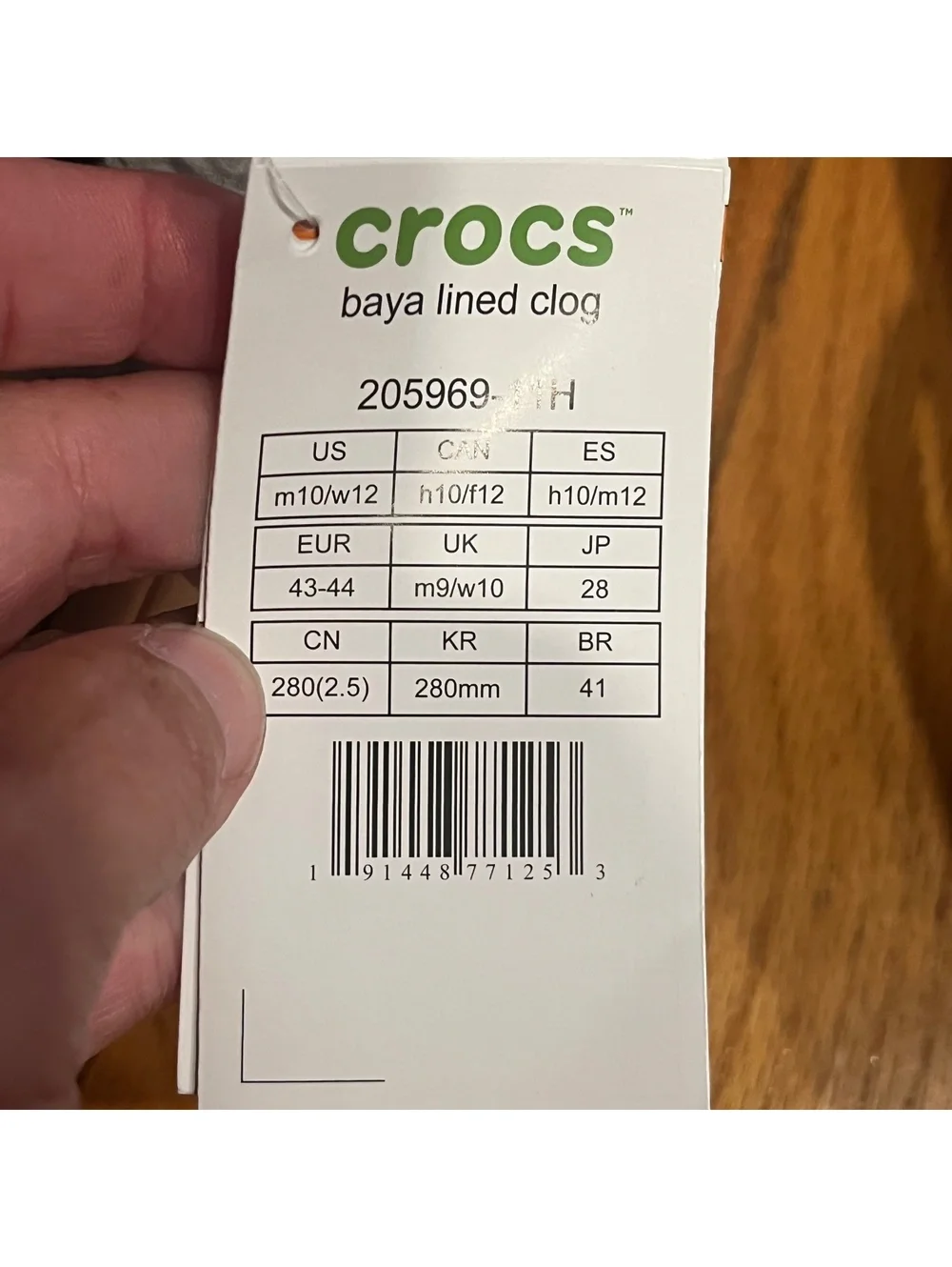 Crocs Baya Lined Clog White with Gray Fleece Lining, Men’s US 10 / Women’s US 12
